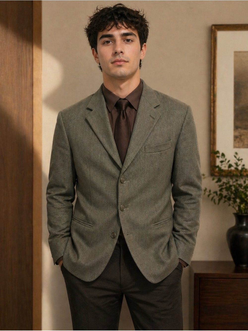 Men's Green Herringbone Blazer - Classic Tailored Fit